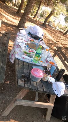 the picnic table is set up for two people