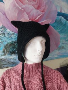 the most fashionable hat in 2023 is a bonnet with ears, it's so cute! The cap is knitted from yarn 50% wool 50% acrylic Crochet Cat Ear Hat, Cat Ear Hat, Crochet Bonnet, Hat With Ears, Cat Ears Hat, Ear Hats, Crochet Cat, Knitting Ideas, Wool Hat