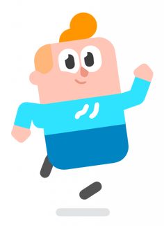 a cartoon character is running with his arms spread out and eyes wide open to the side