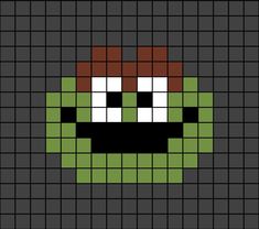 A small pixel art template of Oscar the Grouch's face from Sesame Street the program (muppet). Pixel Art Sesame Street, Sesame Street Pixel Art, Sesame Street Perler Beads, Tiny Pixel Art, Small Pixel Art, Melt Beads Patterns, Pony Bead Projects, Pixel Art Tutorial