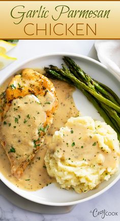 chicken, mashed potatoes, and asparagus topped with a garlic parmesan sauce. Easy Dinner Recipes Mashed Potatoes, Meal Ideas With Asparagus, Chicken Tonight Recipe, Super Yummy Dinner Ideas, Chicken With Sides Dinners, Ready Dinner Ideas, Healthy But Tasty Recipes Dinners, Recipes With Almond Milk Dinner, Chicken Recipes With Parmesan Cheese