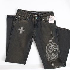 Black Wash Flare Style Embellished Jeans Goth Vibe With Beaded Skull And Cross From Chick By Nicky Hilton In Size 5 Black Jeans Statement Jeans Unique Urban Modern Contemporary Black Jeans Black Wash Flare Leg Black Wash Jeans Urban Skull Skull Jean Goth Vibe Gothic Goth Style Gothcore Grunge Beaded Beaded Jeans Skull & Cross Nicky Hilton Nicky Hilton Jeans Chick By Nicky Hilton Jeans Statement Jeans Embellished Jeans Flare Flare Leg Jeans Skull Jeans Cross Jeans Nicky Hilton Clothing Line Low R Goth Jeans, Statement Jeans, American Eagle Mom Jeans, Super Flare Jeans, Blue Flare Jeans, Blue Mom Jeans, Urban Outfitters Jeans, Low Rise Flare Jeans, Preppy Women