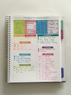 a planner with the words things to remember on it