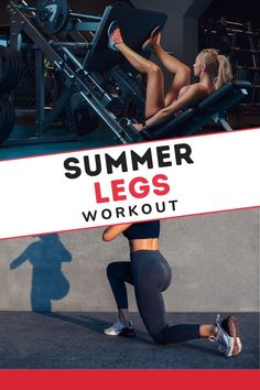 a woman working out on a bench with the words summer legs workout written over her