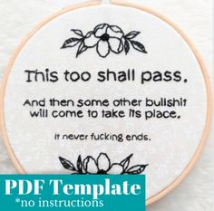 This PDF template does not contain instructions, stitch guide, colour guide, or a finished product.  It is ONLY a PDF template for use with your own choice of stitches and colours.  Fits in a 6" embroidery hoop. I would love to see your finished product, please tag me at @sweet.athena.creative 💙 Bad Embroidery, Funny Embroidery Ideas, Cute Embroidery Ideas, Funny Embroidery Patterns, Colour Guide, Funny Embroidery, Funny Cross Stitch Patterns, Subversive Cross Stitch, Stitch Guide