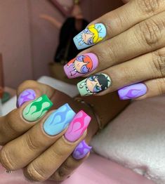 Disney Acrylic Nails, Unghie Nail Art, Cow Nails, Anime Nails, Edgy Nails, Grunge Nails, Glow Nails, Long Acrylic Nails Coffin