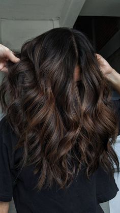 Very Dark Brown Hair Balayage, Dark Brown Carmel Hair Subtle Highlights, Warm Dark Brown Hair With Dimension, Dimensional Brunette Medium Brown, Dark Chocolate Hair With Dimension, Demintional Brunette, Dark Partial Balayage, Dark Brunette Fall Hair 2024, Multi Tone Hair Color Dark Brown