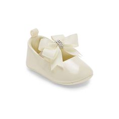 Complete her look with these adorable bow-accented Mary Jane girl's shoes from Stepping Stone. Thanks to their soft sole, these faux-leather infant flats help to support your infant's feet. Style them with a colorful dress for a special occasion.Features: Embellished, LightweightClosure Type: Slip-OnShoe Heel Height: FlatUpper/Outer Base Material: 100% PolyesterShoe Lining Material: PolyesterSole Material Content: 100% PolyesterToe Type: Round Toe, Closed ToeShoe Strap Type: Mary JaneCare: Wipe Mary Jane Shoes White, Shoes Mary Jane, Colorful Dress, Princess Baby, Kid Fashion, Infant Girls, Clothes Sewing