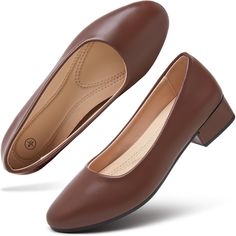 PRICES MAY VARY. Classic design with clean lines, these Women's Pumps from hash bubbie are great for office and dress occasions. The simple yet elegant style and low chunky heels make them versatile for any outfit, whether it's for work or a formal occasion. Crafted with soft leather and a comfortable PU insole, these flats shoes are stylish and offer all-day comfort. The breathable design and flattering fit will keep your feet feeling fresh and chic all day long. The 1.3in low chunky heels of t Work Shoes Women The Office, Low Chunky Heels, Heels Closed Toe, Shoes Office, Casual Pumps, Flats Shoes Comfortable, Shoes Chunky, Work Shoes Women, Brown Dress Shoes