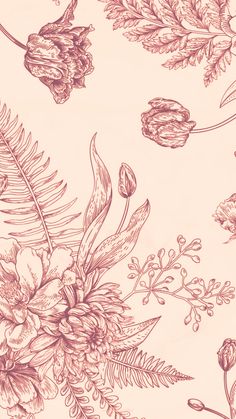 a drawing of flowers and leaves on a beige background