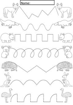 a worksheet with animals and lines to be used for writing the letter m