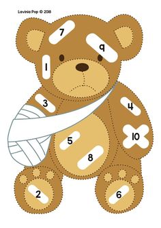 a teddy bear with bandages on it's face and the numbers in front of it