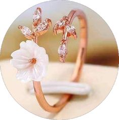 Rose Gold Ring For Spring, Spring Rose Gold Ring Jewelry, Rose Gold Jewelry For Spring Anniversary, Rose Gold Jewelry For Anniversary In Spring, Spring Rose Gold Flower Jewelry, Blossom Flower Jewelry For Spring, Spring Blossom Jewelry With Flower Decoration, Spring Rose Gold Flower Ring, Spring Blossom-colored Flower Decorated Jewelry