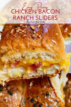 chicken bacon ranch sliders stacked on top of each other with the title overlay