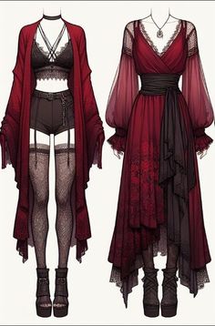 Succubus Clothing Design, Vampire Outfit Female Drawing, Sorceress Outfit, Wedding Outfits Ideas, Goth Bohemian, Fashion Design Patterns, Fashion Drawing Dresses, High Design