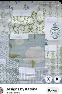 Pattern Moodboard, Blue Green Bedrooms, Kitchen Designers, Ivory Curtains, Fabric Combinations, Room Redo, Pretty House, Home N Decor