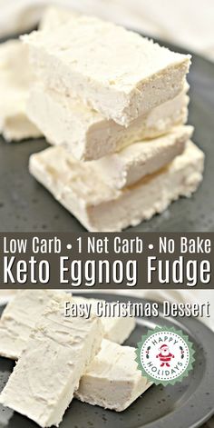 Keto Eggnog Fudge - Easy low carb eggnog fudge with only 1 net carb per serving! Perfect for snacking or Christmas dessert! #keto #KEtoprecipes #KEtodiet #Ketoeggnogfudge #ketofudge #nobake #ketoeggnog #eggnog #christmasdessert #christmas #food #recipes Eggnog Fudge Recipe, Keto Eggnog, Eggnog Fudge, Christmas Eggnog, Keto Holiday Recipes, Keto Fudge, Low Carb Holiday, Keto Holiday, Keto Christmas