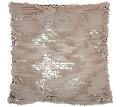 a square pillow with sequins on the front and back, in light grey