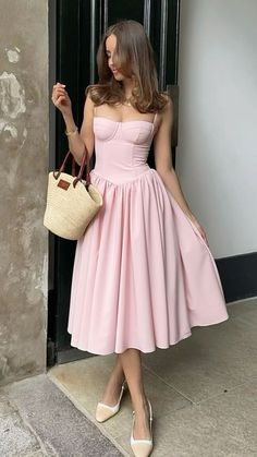 Middle Length Dress, Prom Dresses Tea Length, Dress Summer Wedding Guest, Vestidos Color Pastel, Pink Satin Prom Dress, Dresses Tea Length, Tea Length Prom Dress, Money Dress, Elegance Dress