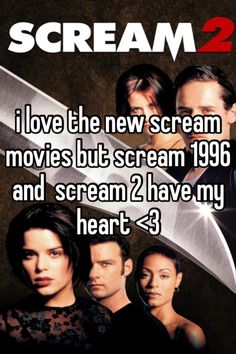 the poster for scream scream 2, which features two actors and one is holding a knife