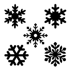 four snowflakes are shown in black and white