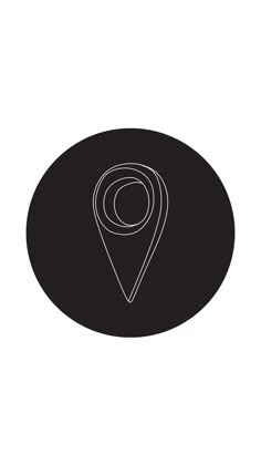 a black and white image of a pin on a map pointer icon with the letter o