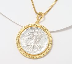 A collector or just a lover of freedom and peace? This Walking Liberty half dollar coin nestles inside a beautiful Byzantine border making the perfect gift, keepsake, or conversation-starter. From the Italian Jewelry Collection x David Markstein. Freedom And Peace, Vince Camuto Handbags, Half Dollar Coin, Dollar Coin, Italian Jewelry, American Leather, Half Dollar, Leather Shops, Coin Necklace