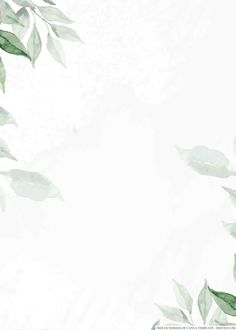 green leaves on a white background with space for text or image in the bottom right corner