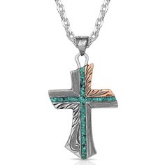 American Legends Mosaic Cross Necklace | Montana Silversmiths Turquoise Cross Necklace, Pebble Jewelry, Turquoise Bracelets, Western Cross, Cowgirl Accessories, Mens Cross Necklace, Western Rustic, Metal Smithing, Horseshoe Art