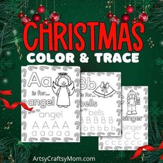 christmas color and trace worksheet for kids to practice letter recognition with the alphabet