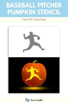 the baseball pitcher pumpkin stencil is shown with an image of a running man