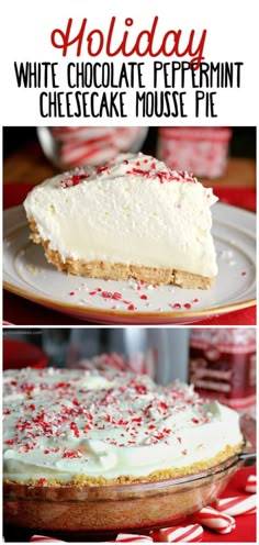 white chocolate peppermint cheesecake mousse pie is the perfect holiday dessert