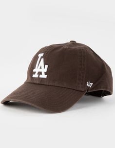 47 BRAND Los Angeles Dodgers '47 Clean Up Strapback Hat - BROWN | Tillys Cheap Fitted Hat For Baseball Season With Curved Bill, Red Dodger Hat, Yankees Flat Hat, New York Yankee Beanie, Yankees Hat Fitted, Yankee Hats Womens, Converse Hats, Cute Baseball Hats, La Dodgers Hat