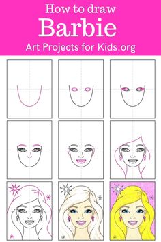 how to draw barbie face for kids