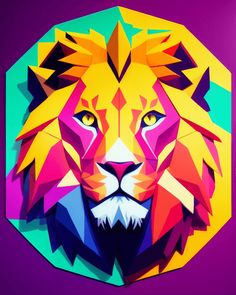 a paper cut out of a lion's head on a purple and blue background