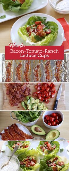 bacon, tomato and lettuce salad with ranch dressing on the side is shown