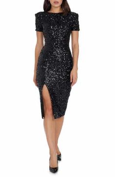 Dress the Population Ivy Sheath Midi Dress | Nordstrom Sequin Lace Dress Short, Sequin Dress For Wedding Guest, Cocktail Dress Large Bust, Black Wedding Guest Dress Summer, Black Gala Dress, Black Sequined Dress, Black Wedding Guest Dresses, Bday Dress, Jewel Neck Dress