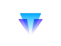 a blue and purple triangle shaped object on a white background with the letter v in the middle