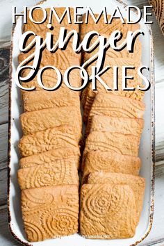 homemade ginger cookies in a baking dish with text overlay