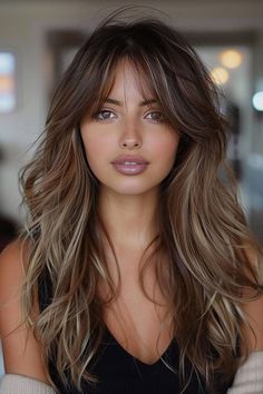 Stylish long waves with face-framing curtain bangs for an effortlessly elegant update Waves With Curtain Bangs, Boring Hair, Long Brown Hair, Long Wavy Hair, Haircuts For Long Hair, Curtain Bangs, Long Hair Cuts