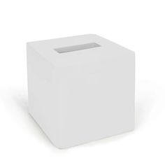 a white square tissue dispenser on a white background