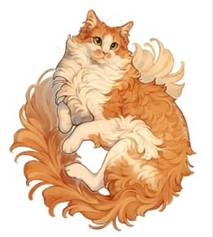 an orange and white cat sitting on its back