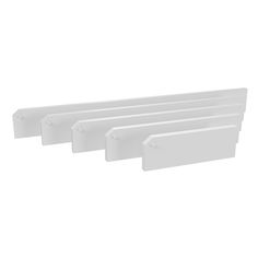 four white plastic shelf dividers on a white background