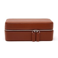 Brouk and Co. - Brouk & Co. "Luna" Brown Faux Leather Medium Travel Jewelry Case. Keep your jewelry organized and protected in this Brouk & Co. "Luna" medium travel jewelry case made from premium brown faux leather with a cream linen interior lining. Features enough room for all your favorite jewelry with several compartments for on-the-go, getting-ready moments. Includes one earring stud snap-tab holder with 10 holes, one ring snap-tab holder, one zippered jewelry compartment, three snap tabs f Elegant Rectangular Jewelry Storage For Daily Use, Classic Rectangular Jewelry Storage For Travel, Elegant Brown Case For Everyday Use, Elegant Everyday Brown Case, Elegant Brown Everyday Case, Brown Leather Rectangular Organizers, Ella Vegan, Ring Snap, Linen Interior