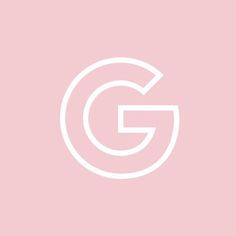 the letter g in white on a pale pink background, with an oval shape at the center