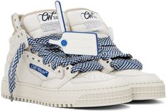 High-top paneled grained calfskin and canvas sneakers in off-white. · Perforated detailing at toe · Signature zip-tie at lace-up closure · Logo patch at padded tongue · Logo embossed at inner side · Logo patch at outer side · Suede trim at heel counter · Text embossed at heel · Grained leather and jersey lining · Treaded rubber sole Supplier color: Cream/Navy Zip Ties, Canvas Sneakers, White Sneaker, High Top, Patch Logo, High Tops, Calf Skin, Rubber Sole, Lace Up