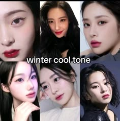 Makeup Looks Cool Tones, Makeup For Cold Skin Tone, Cool Toned Korean Makeup, Makeup For Winter Skin Tone, Winter Tone Makeup, Korean Winter Makeup, Winter Cool Tone Makeup Korean, Winter Cool Tone Makeup