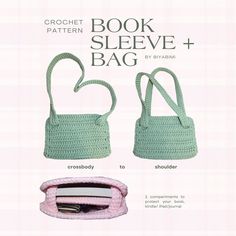 the crochet book sleeve and bag pattern is shown with instructions to make it