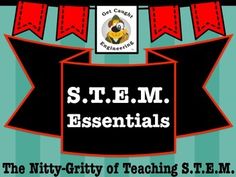 the logo for st e m essentials is shown in red, black and green