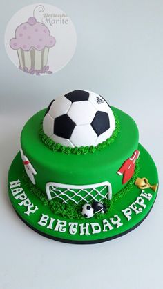 a birthday cake with a soccer ball on top